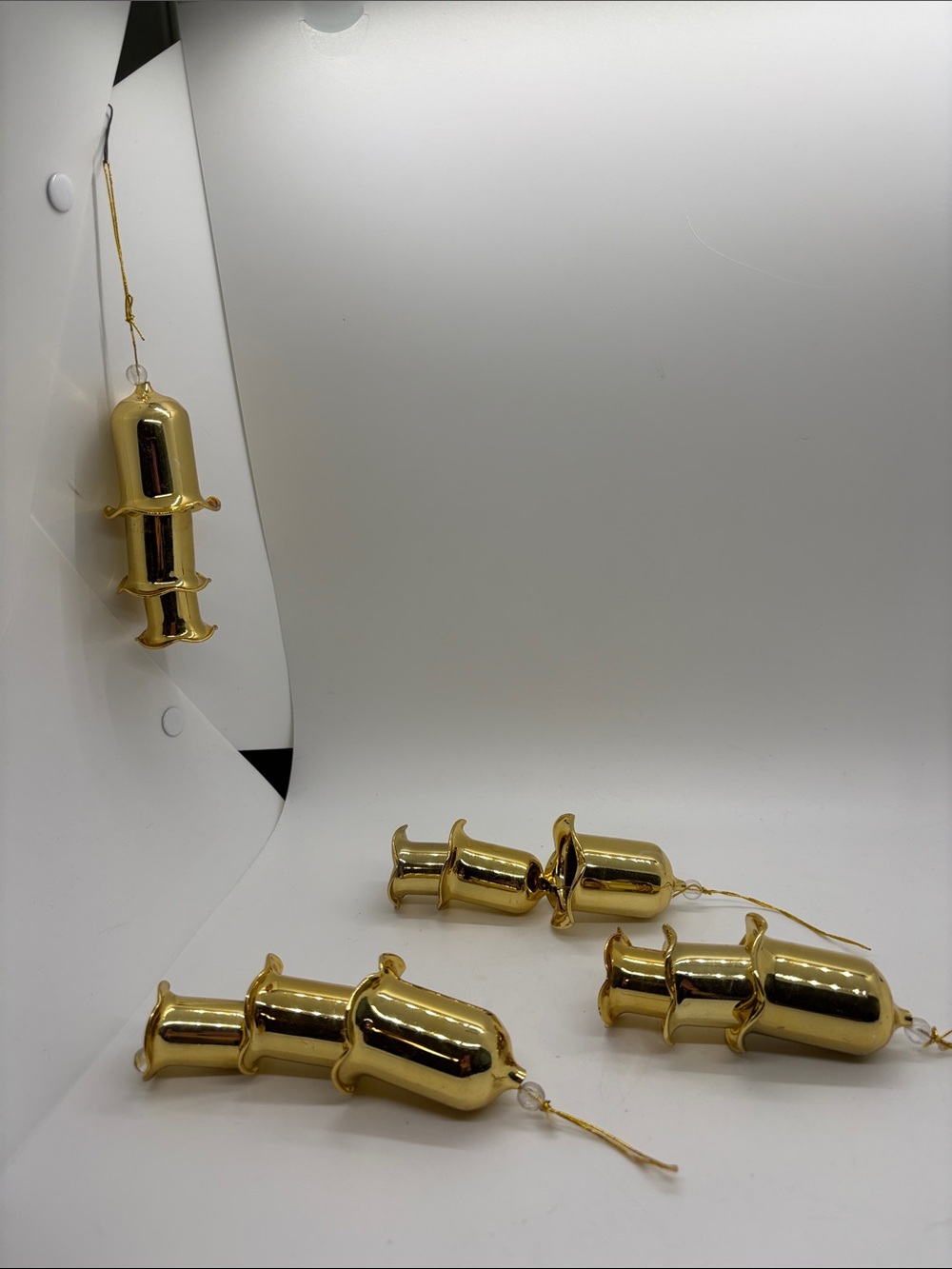 Gold Glass Nesting Bell Christmas Ornaments VTG 4